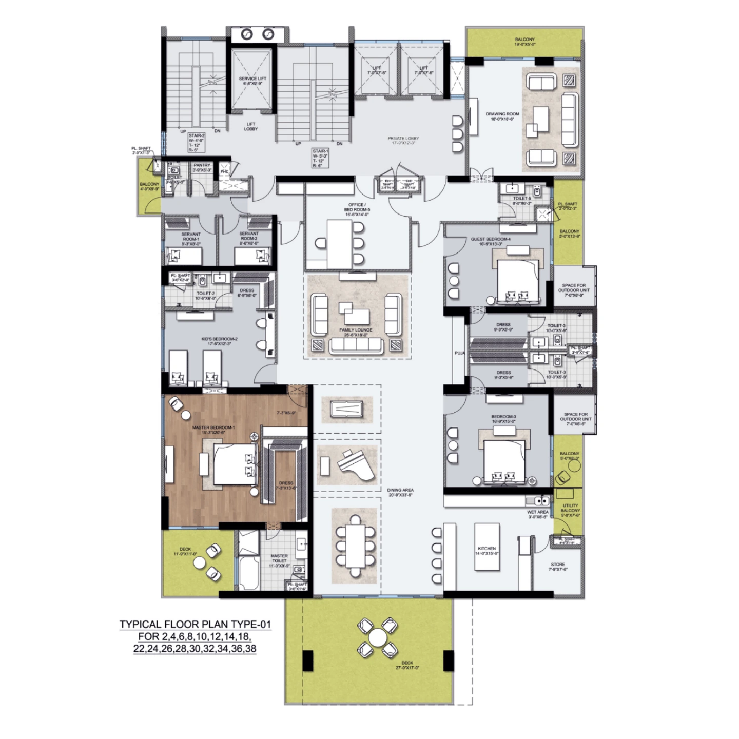 4 BHK Typical Floor Plan