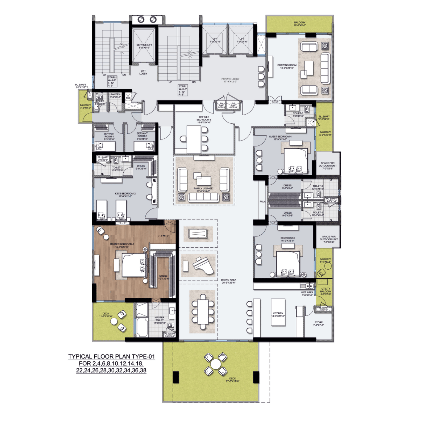 4 BHK Typical Floor Plan